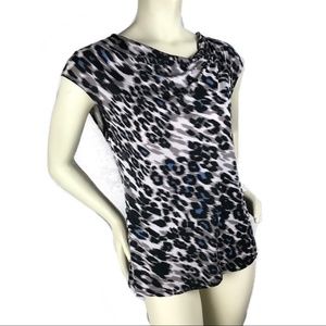 Ann Taylor Tank Top Blue Black Leopard Sz L